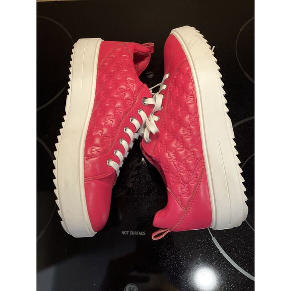Michael Kors Emmett Nappa Puffy MK Logo Rubin Red Sneakers Shoes Flat Size 9 - Picture 8 of 9